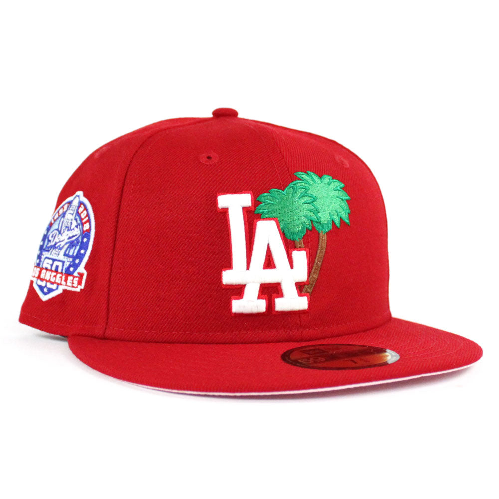 Palm Tree Los Angeles Dodgers 60th Anniversary New Era 59Fifty Fitted Hat  (Red Glow in the Dark Pink Under Brim)