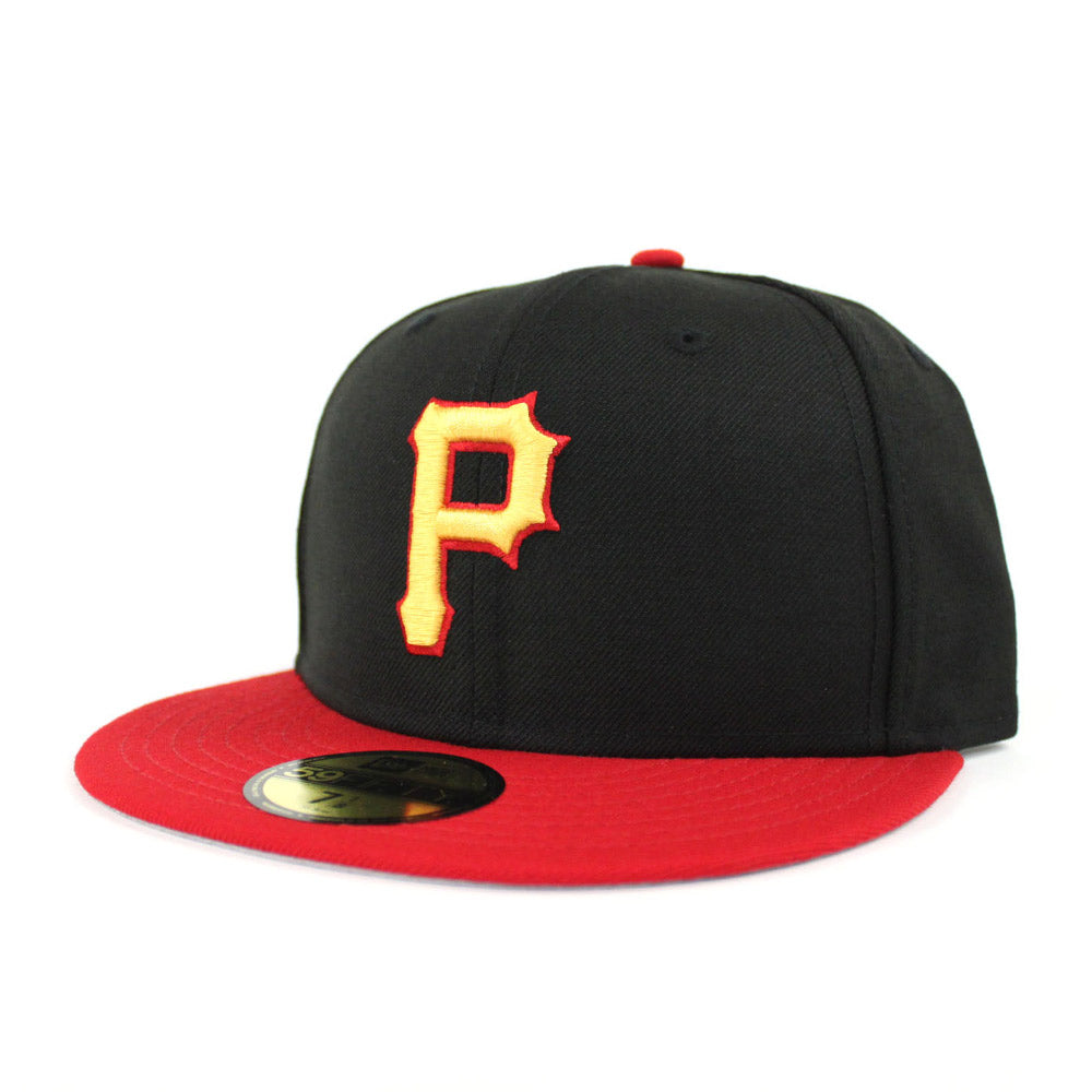 Pirates fitted hat sales red brim